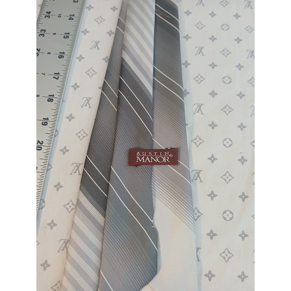 Austin Manor 100% Imported Polyester Neck Tie Gray Striped